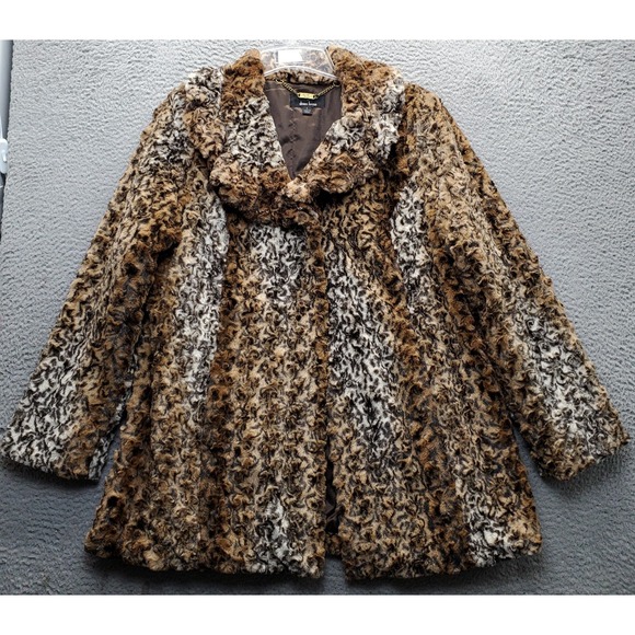 dennis basso Jackets & Blazers - Dennis by Dennis Basso Faux Fur Jacket Womens L Multi Leopard Print Shawl Collar